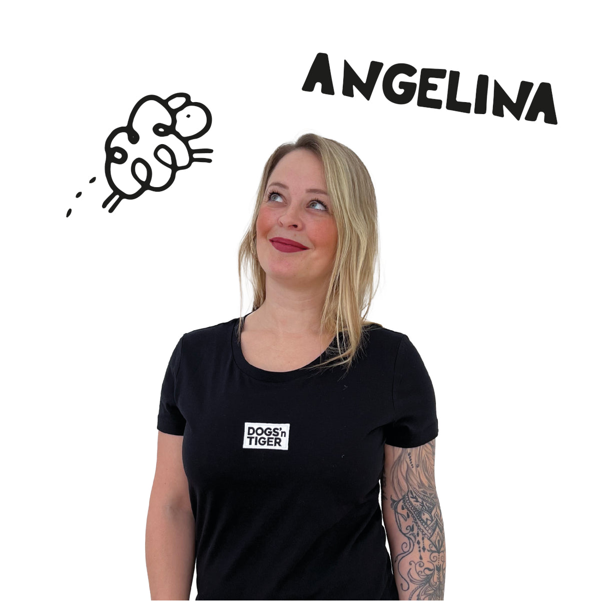 Foto von Angelina in schwarzem Shirt mit Dogs'n Tiger Logo