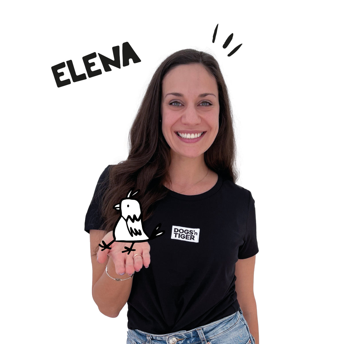 Foto von Elena in schwarzem Shirt mit Dogs' Tiger Logo