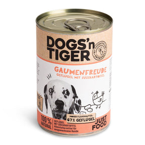 Can of Dogs'n Tiger wet food for dogs Gaumenfreude