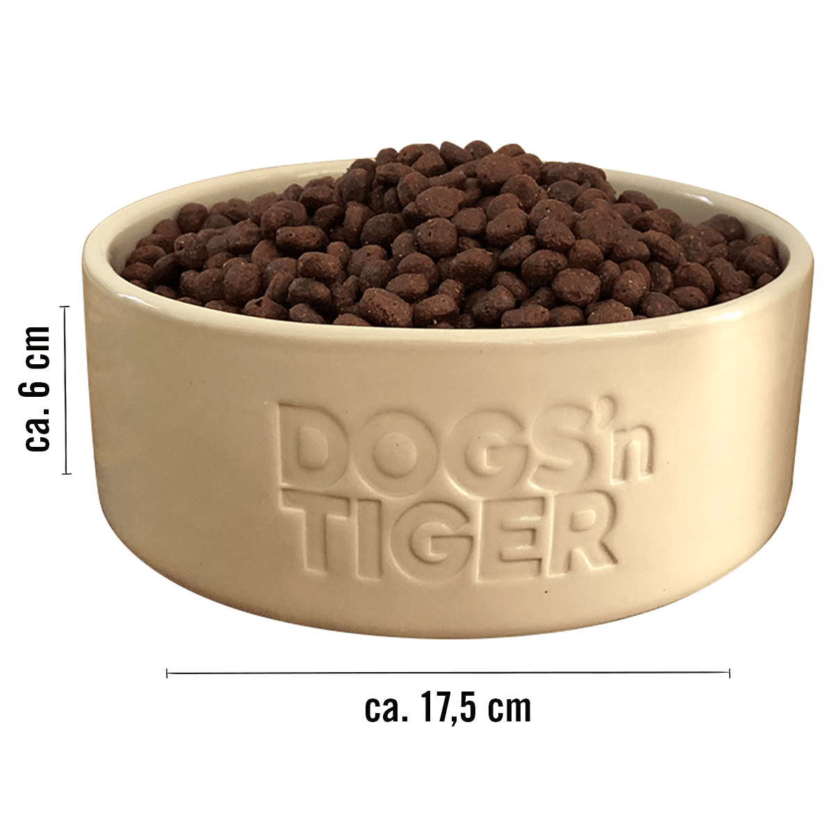 Dogs'n Tiger Futternapf mit Abmessungen: Durchmesser ca. 17,5 cm, Höhe ca. 6 cm